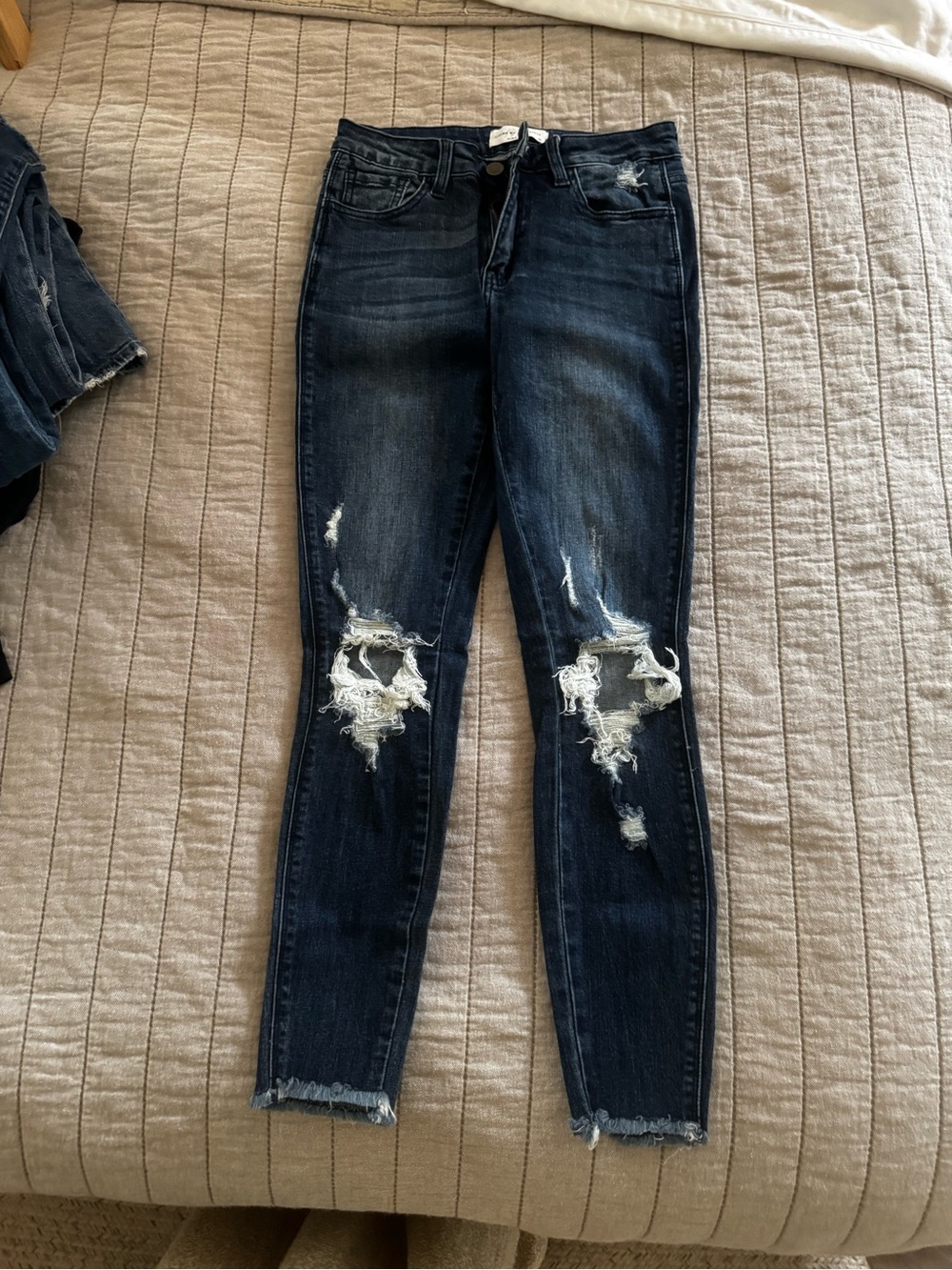 Pink Lily Dark Blue Distressed Skinny Jeans
